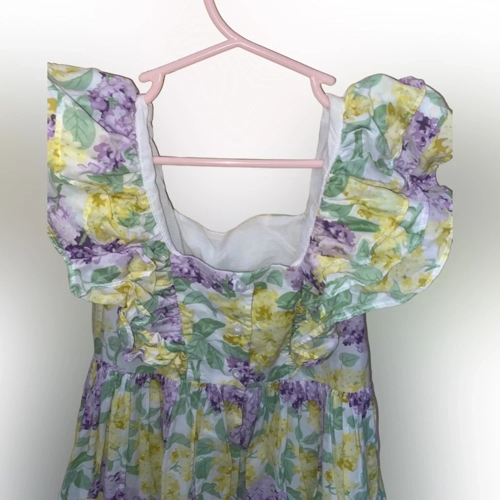 Janie and Jack Girls Floral Ruffle Tiered Dress Size 6 Purple Yellow